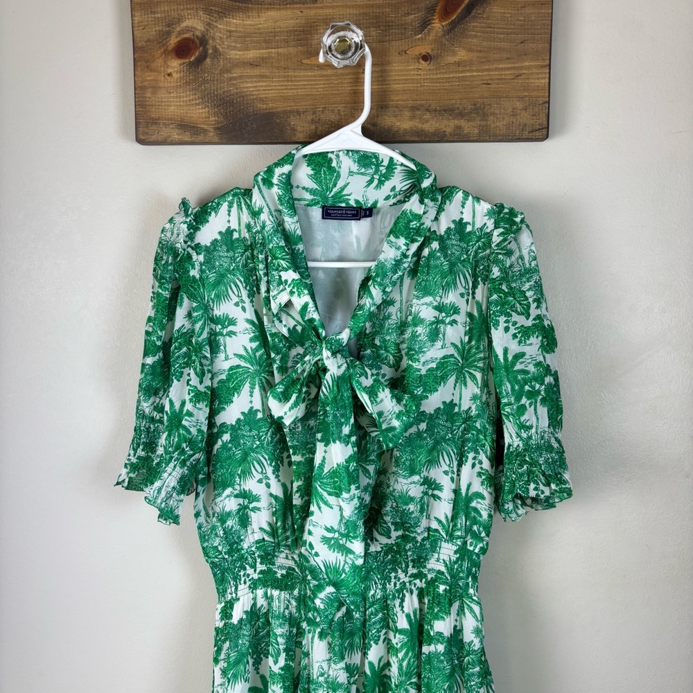 Vineyard Vines S Marthas Vineyard Tropical Toile Tie-Neck Midi Dress Green/White - Picture 2 of 16